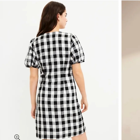 LOFT Black & White Gingham Button V-Neck Dress Size XL - Picture 3 of 9